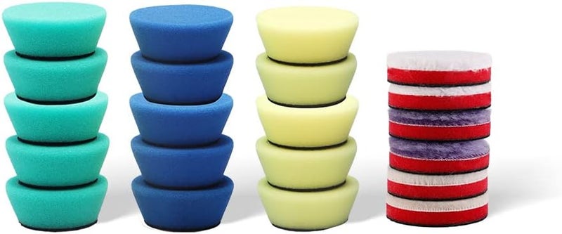 SPTA Mini Polishing Pads Set, 21 Pcs 2 inch/50mm Sponge Polishing Pads and Wool Buffing Pads, Car Foam Detail Polishing Pad Kit Mix Color for Car Detail Polishing and Waxing, Small Area Polishing - Image 1